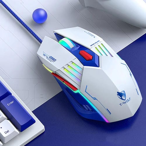 Ratón Mecánico Silencioso T-Wolf G560 de 6 Teclas con Cable y Luz de Respiración (Azul)