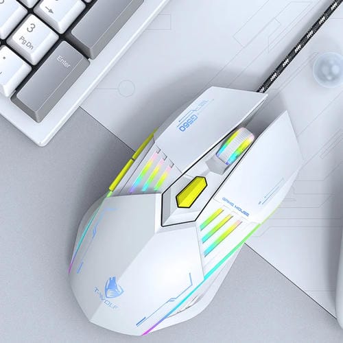 Ratón Mecánico Silencioso T-Wolf G560 de 6 Teclas con Cable y Luz de Respiración (Gris)