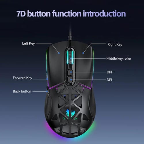 Ratón para Juegos T-Wolf G520 con Cable, Diseño Hueco Panal de Abeja, RGB, 7 Teclas (Blanco)