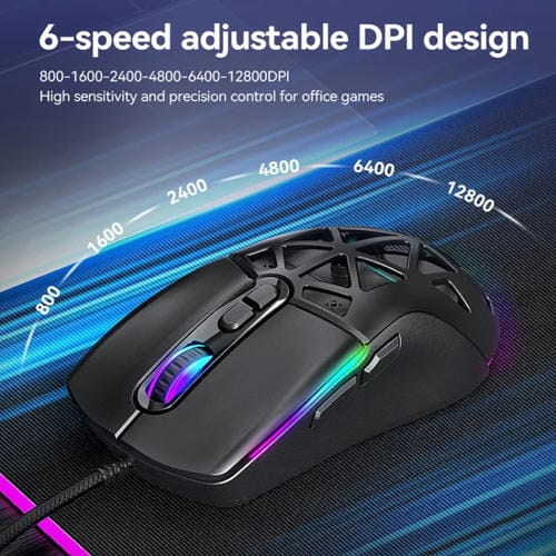Ratón para Juegos T-Wolf G520 con Cable, Diseño Hueco Panal de Abeja, RGB, 7 Teclas (Blanco)
