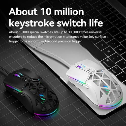 Ratón para Juegos T-Wolf G520 con Cable, Diseño Hueco en Forma de Panal, RGB y 7 Teclas (Negro)