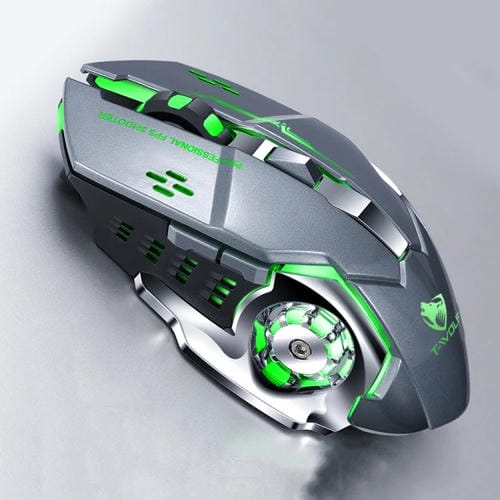 Ratón Inalámbrico T-Wolf Q13 para Juegos 2,4 GHz con 6 Teclas y Luz RGB (Gris) Modo Dual