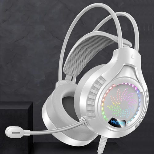 Auriculares con Cable para Ordenador Yindiao Q7 con Luz Colorida, Auriculares para Juegos USB Dual 3,5 mm + USB (Blanco)