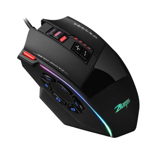 Ratón con Cable para Juegos Zelotes C13 con Macro y Efectos de Iluminación RGB de 13 Teclas (Negro)