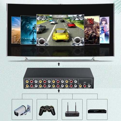 Conmutador de Audio y Video AV VSW81 8 Entradas 1 Salida Divisor de Conmutación RCA (Negro)