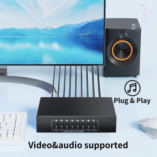 Conmutador de Audio y Video AV VSW81 8 Entradas 1 Salida Divisor de Conmutación RCA (Negro)