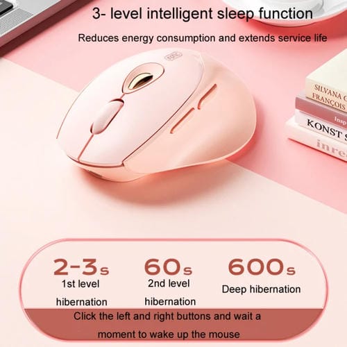 Ratón Inalámbrico Inphic DR801 2,4G Bluetooth 5.0/4.0 USB Trimodo Silencioso Recargable para Juegos Oficina y Hogar (Rosa)