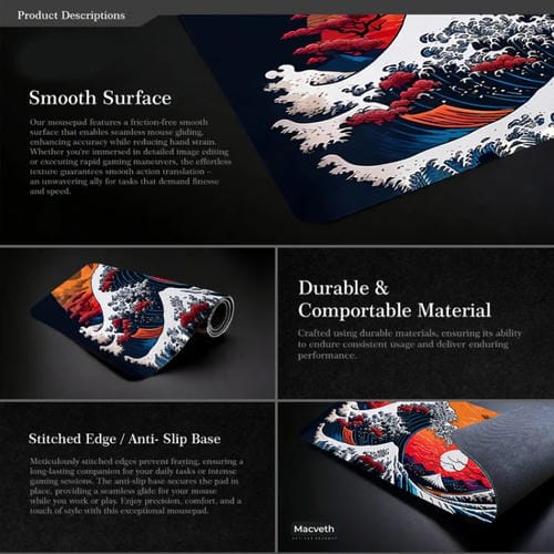 Alfombrilla de Ratón Big Wave 300 x 600 x 2 mm Goma Antideslizante para Juegos (N.º 27)