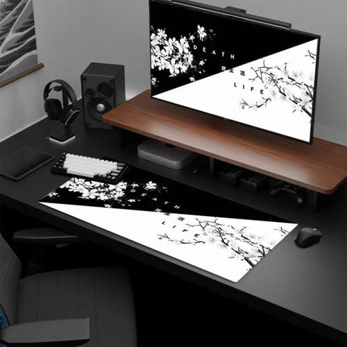 Alfombrilla de Ratón Antideslizante de Goma con Diseño de Flor de Cerezo y Pintura en Tinta 400 x 900 x 2 mm (Patrón 1)