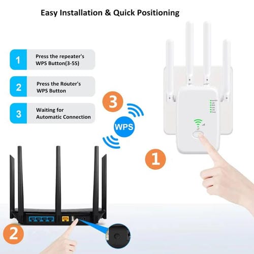 Repetidor Inalámbrico Urant U11 300 Mbps 2,4 GHz Amplificador Señal WIFI Configuración Rápida WPS Enchufe Británico (Negro)