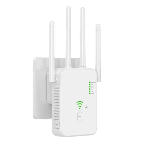 Repetidor Inalámbrico Urant U10 1200 Mbps 2,4 GHz y 5,8 GHz Amplificador de Señal WIFI 4 Antenas Enchufe Estadounidense (Blanco)