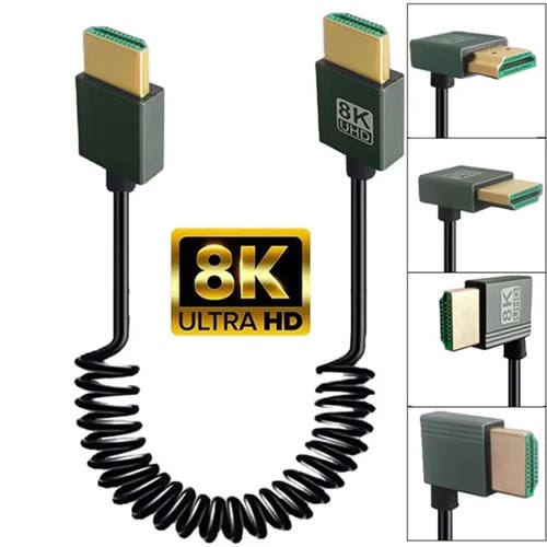Cable HDMI 2.1 Micro HDMI 8K 60 Hz con Resorte y Curvatura Inversa 0,5 m