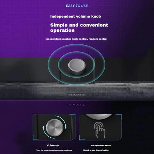 Altavoz con Cable para Computadora de Escritorio Havit M19 con Iluminación RGB y Micrófono Bluetooth