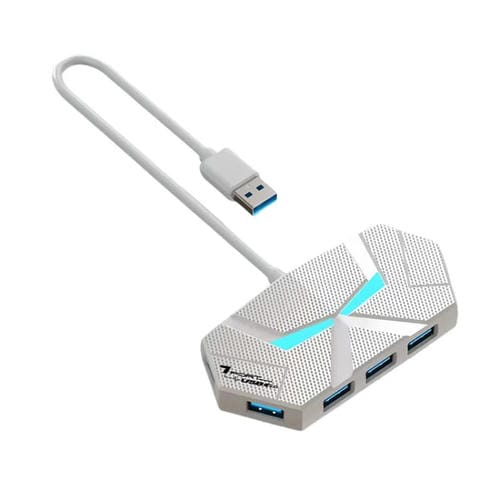 Concentrador Divisor USB 2.0 7 en 1 con Luz Ambiental Colorida, Estación de Acoplamiento Tipo C, Adaptador Multipuerto para Computadora Portátil (Blanco) 0,6 M