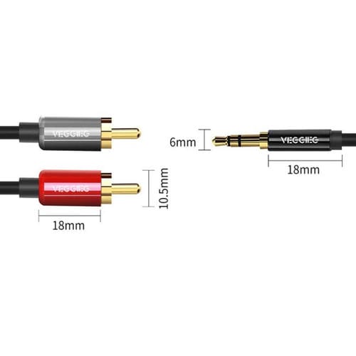 Cable de audio VEGGIEG 3,5 mm a 2 RCA para altavoces móvil y ordenador (1 m)