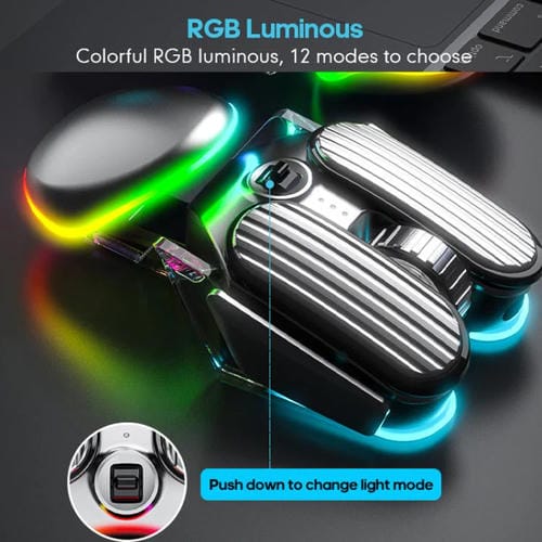 Ratón inalámbrico IMICE T800 para juegos con Bluetooth modo dual recargable iluminación RGB (Negro)
