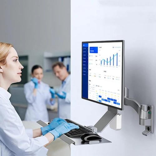 Soporte para monitor, equipo industrial, gabinete, montaje en pared, soporte todo en uno, soporte para mouse y teclado, estilo: WKS-1, bandeja de 21 x 60 cm, color plateado