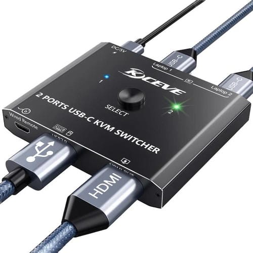 Conmutador KVM KCEVE KC-C201H 2 entradas tipo C 1 salida 4K 60 Hz