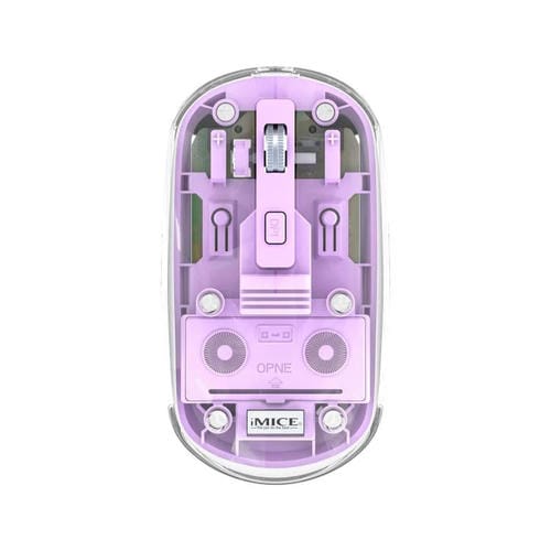 Ratón iMICE T400 de 4 teclas y 1600 DPI, modo dual, transparente, inalámbrico, silencioso y con carga Bluetooth (morado)
