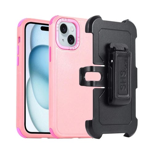 Para iPhone 15 3 En 1 PC + Funda para Teléfono con Funda Deslizante de TPU (Rosa + Rojo Rosa) - MOVILSTORE