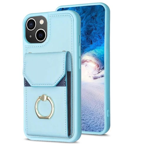 Para iPhone 15 Bf29 Funda para Teléfono con Soporte para Anillo y Bolsa para Tarjeta de Órgano (Azul) - MOVILSTORE
