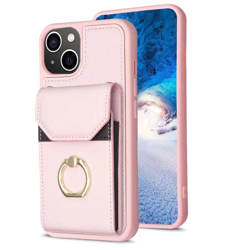 Para iPhone 15 Bf29 Funda para Teléfono con Soporte para Anillo y Bolsa para Tarjeta de Órgano (Rosa) - MOVILSTORE