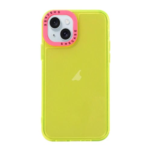 Para iPhone 15 Caja de Teléfono de TPU Transparente con Marco de Lente de Contraste de Color (Amarillo + Rojo Rosa) - MOVILSTORE