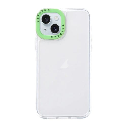 Para iPhone 15 Caja de Teléfono de TPU Transparente con Marco de Lente de Contraste de Color (Transparente + Verde) - MOVILSTORE