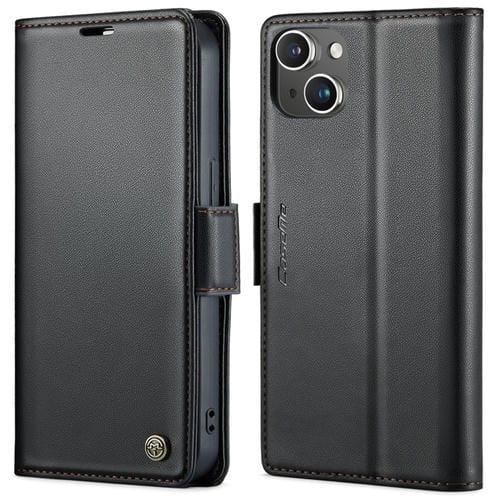 Para iPhone 15 Caseme 023 Funda para Teléfono de Cuero Antirrobo con Textura Litchi y Hebilla de Mariposa Rfid (Negro) - MOVILSTORE