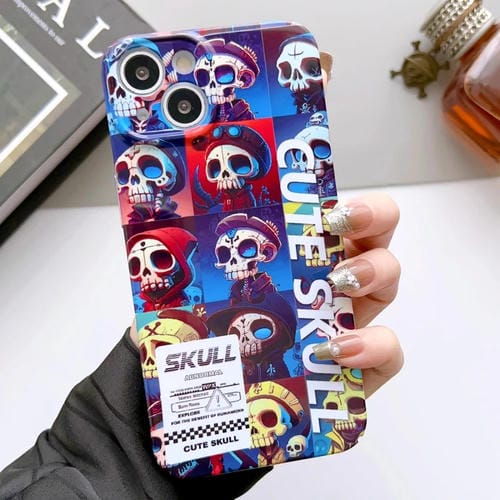 Para iPhone 15 Estuche para Teléfono con Orificio Preciso para PC con Patrón Pintado (Calavera Linda) - MOVILSTORE