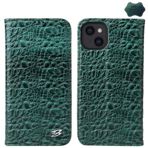 Para iPhone 15 Fierre Shann Funda para Teléfono de Cuero Genuino Magnético con Textura de Cocodrilo (Verde) - MOVILSTORE