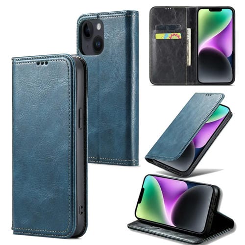 Para iPhone 15 Fierre Shann Vintage Bark Texture Wallet Funda de Cuero para Teléfono (Verde) - MOVILSTORE