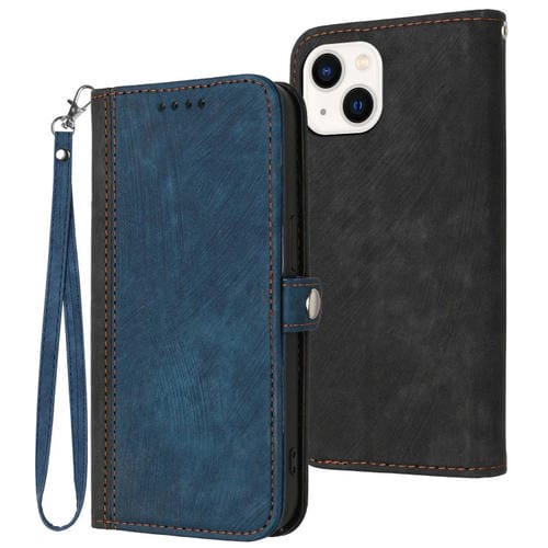 Para iPhone 15 Funda para Teléfono de Cuero con Correa de Mano con Doble Pliegue y Hebilla Lateral (Azul Real) - MOVILSTORE