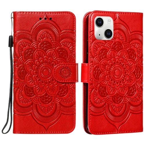 Para iPhone 15 Funda para Teléfono de Cuero con Tapa Horizontal con Patrón de Relieve de Mandala (Rojo) - MOVILSTORE