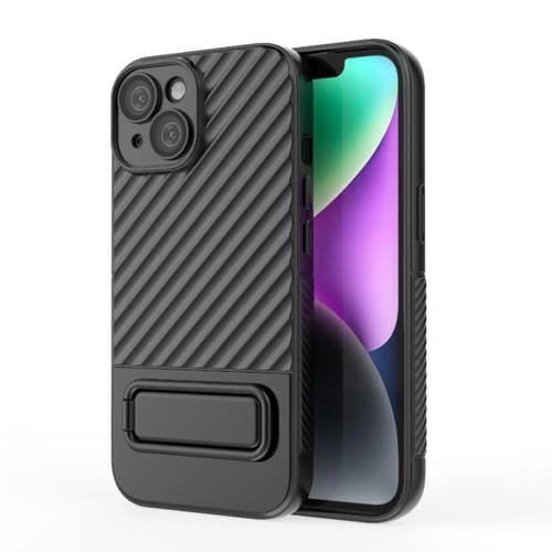 Para iPhone 15 Funda para Teléfono de TPU con Textura Ondulada y Película para Lentes (Negro) - MOVILSTORE