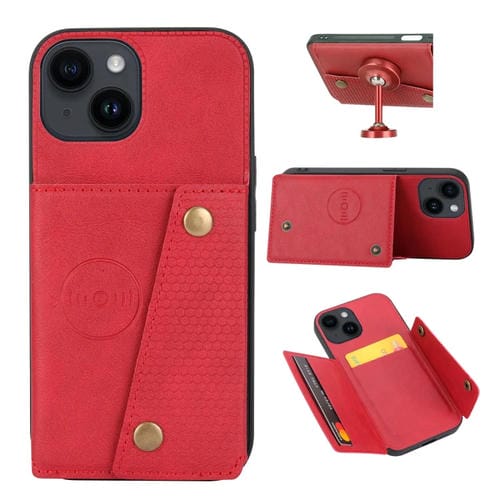 Para iPhone 15 Funda para Teléfono Pu + TPU con Ranuras para Tarjetas con Doble Hebilla (Rojo) - MOVILSTORE
