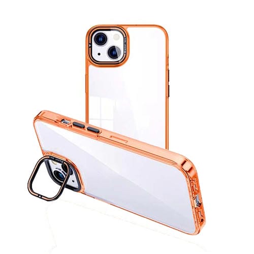 Para iPhone 15 Funda Transparente para Teléfono con Soporte para Cámara Invisible (Naranja) - MOVILSTORE