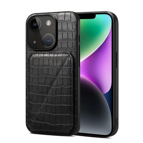 Para iPhone 15 Funda Trasera para Teléfono de Piel de Cocodrilo de Imitación con Soporte (Negro) - MOVILSTORE