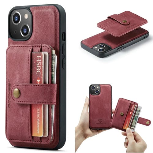 Para iPhone 15 Jeehood Funda para Teléfono de Pu Magnética Antirrobo con Bloqueo Rfid (Rojo) - MOVILSTORE
