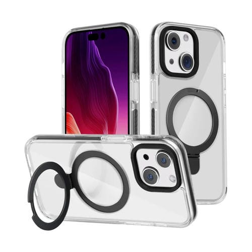 Para iPhone 15 Kingsteel Wolf Magsafe Holder Funda Transparente para Teléfono (Negro) - MOVILSTORE