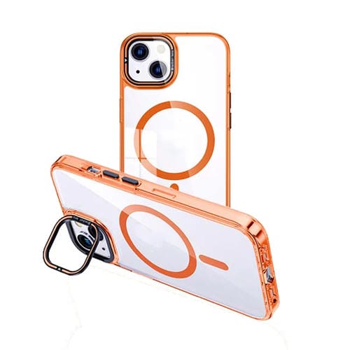 Para iPhone 15 Magsafe Funda para Teléfono Transparente con Soporte Invisible Magnético (Naranja) - MOVILSTORE