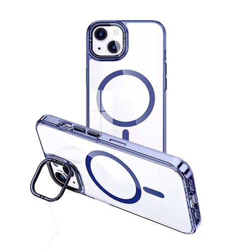 Para iPhone 15 Magsafe Funda Transparente para Teléfono con Soporte Invisible Magnético (Azul) - MOVILSTORE