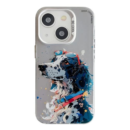 Para iPhone 15 Patrón de Animales Serie de Pintura al Óleo PC + Estuche para Teléfono TPU (Perro Manchado) - MOVILSTORE