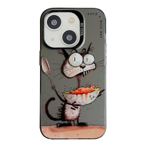 Para iPhone 15 Patrón de Animales Serie de Pintura al Óleo PC + Funda para Teléfono TPU (Comiendo Rata) - MOVILSTORE