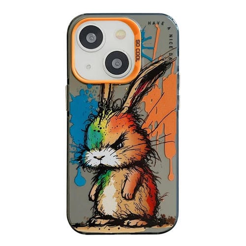 Para iPhone 15 Patrón de Animales Serie de Pintura al Óleo PC + Funda para Teléfono TPU (Conejo Gordo) - MOVILSTORE