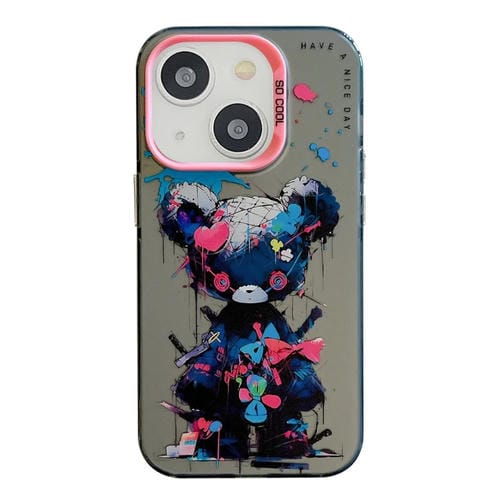 Para iPhone 15 Patrón de Animales Serie de Pintura al Óleo PC + Funda para Teléfono TPU (Oso Andrajoso) - MOVILSTORE