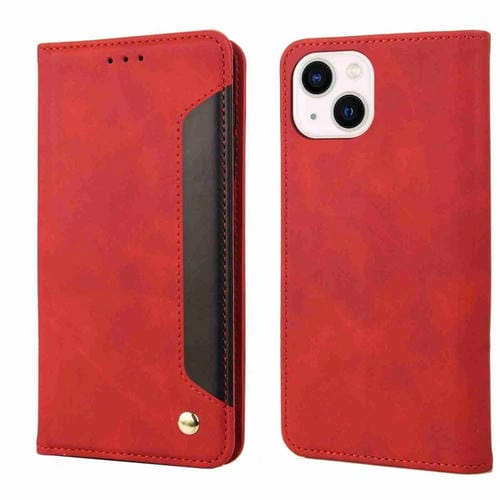 Para iPhone 15 Skin Feel Splicing Funda de Cuero para Teléfono (Rojo) - MOVILSTORE