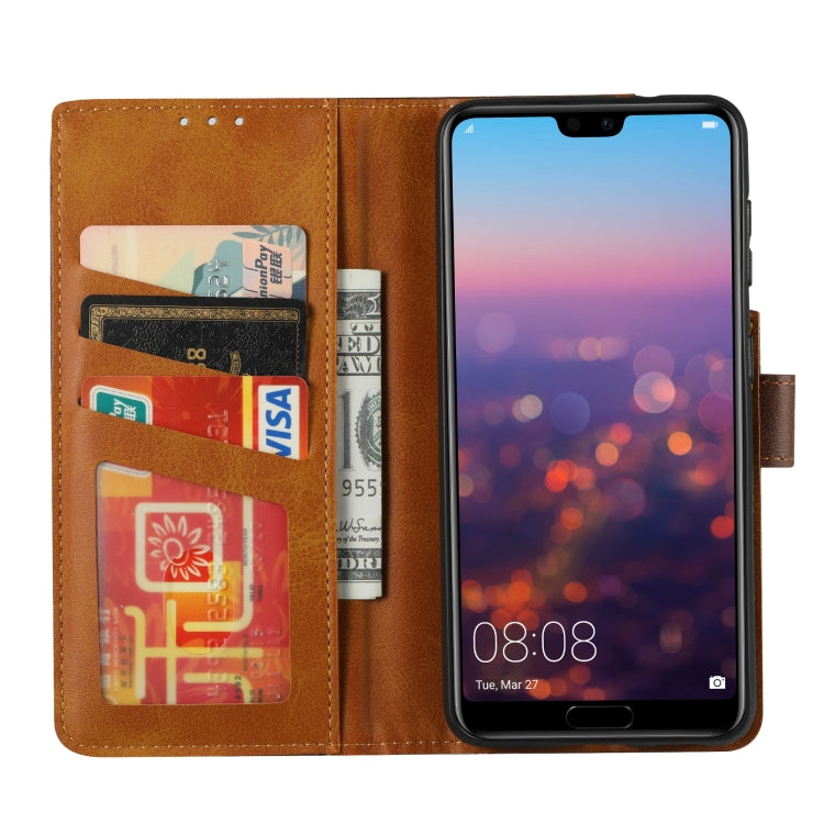 Para Huawei P20 Textura de becerro Cierre de doble pliegue horizontal Funda de cuero con tapa con marco de fotos y soporte y ranuras para tarjetas y billetera (café)