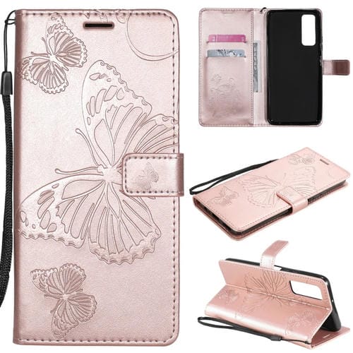 Para Huawei P Smart 2021 3D mariposas patrón de estampado de estampado horizontal Flip de cuero con soporte y ranura para tarjeta y billetera (oro rosa)