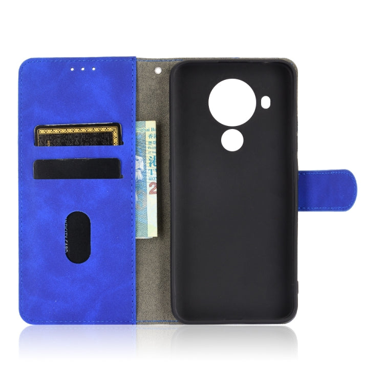 Para Nokia 5.4 Estuche de cuero PU con textura de piel de becerro abatible horizontal con hebilla magnética de color sólido con soporte, ranuras para tarjetas y billetera (azul)